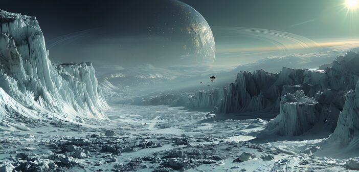 Miranda, der faszinierende Mond des Uranus, enthüllt durch Voyager 2, bietet eine einzigartige geologische Landschaft und bleibt ein Mysterium für die Wissenschaft. (Foto: AdobeStock_835590974 HaiderShah)